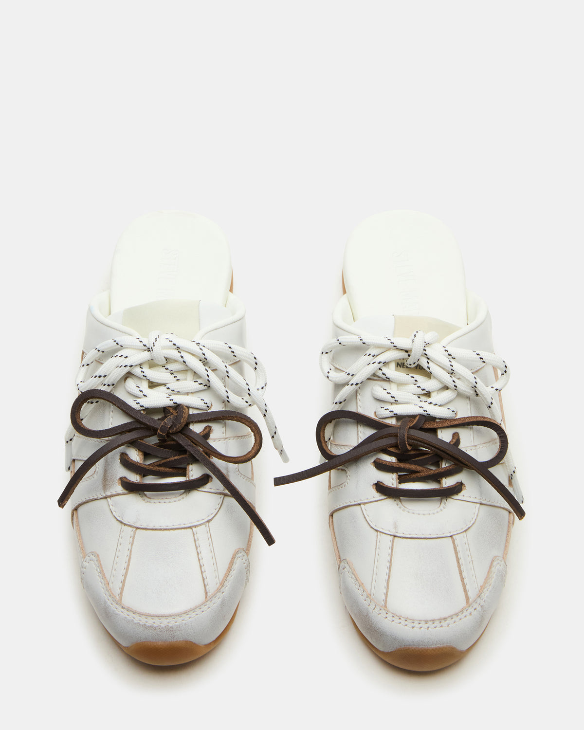 MAYSA White Distressed Women's Low-Top Slip-On Mule Sneakers